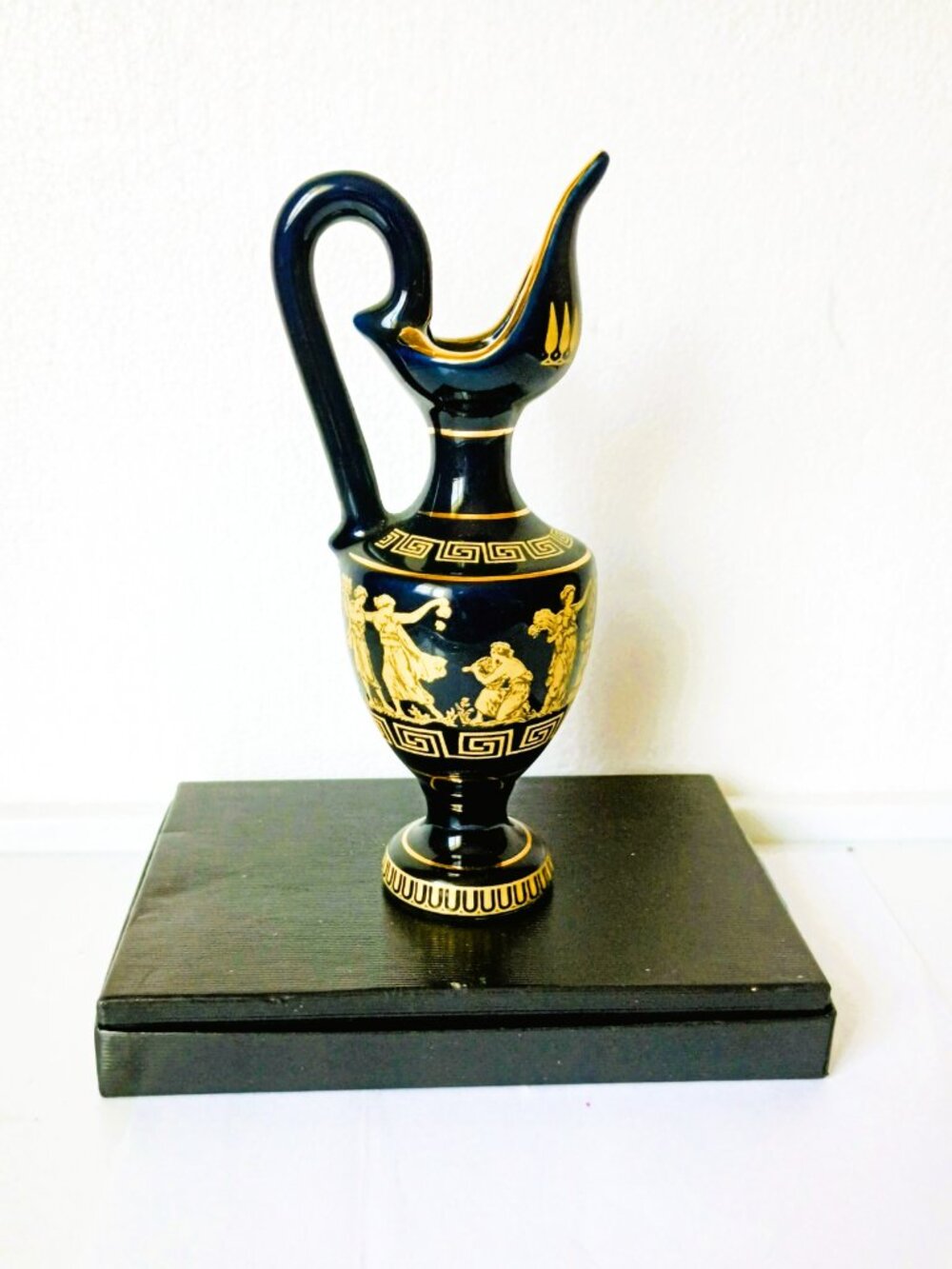 Vintage Greek Key Hand Made Vase with Grecian Dancers 24K Gold Trim